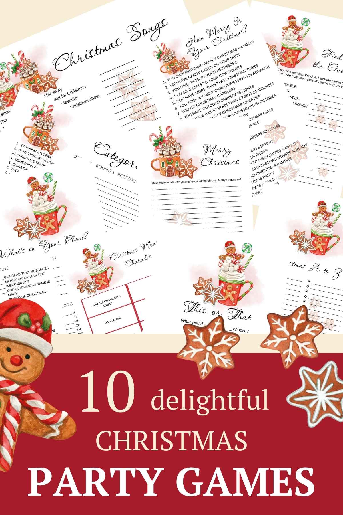 printable christmas games for adults (2) 10 printable christmas games with gingerbread design