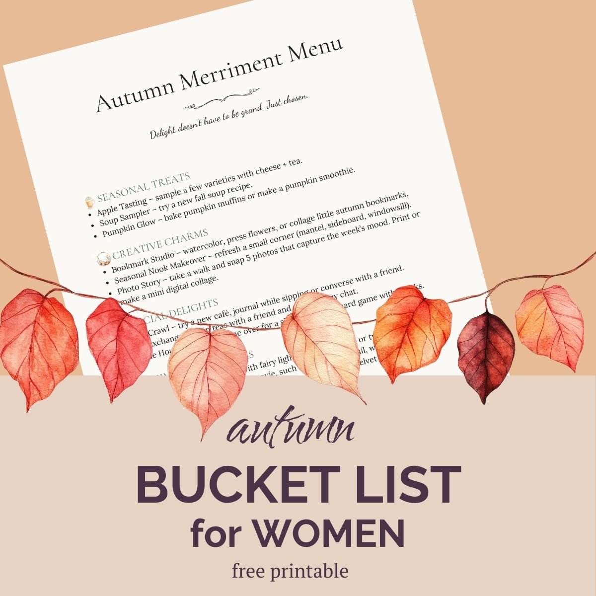 Autumn bucket list for women. Free printable