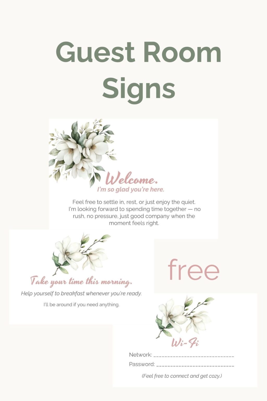 Free Printable Guest Room Signs (Magnolia)