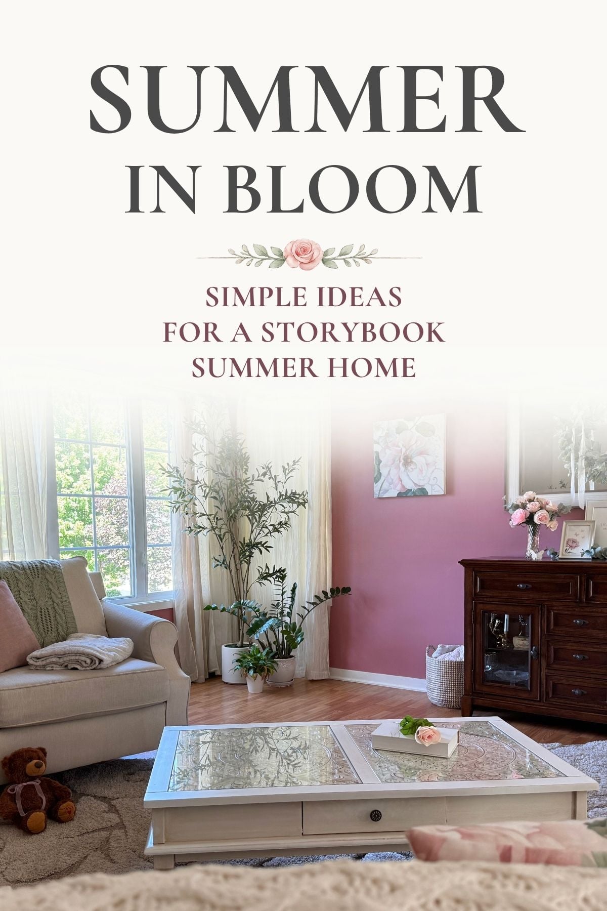 storybook cottage summer living room Storybook cottage style living room in the summer.