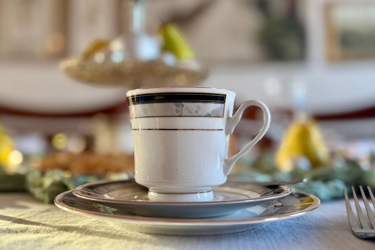 tea cup at Christmas table Tea cup on Christmas table