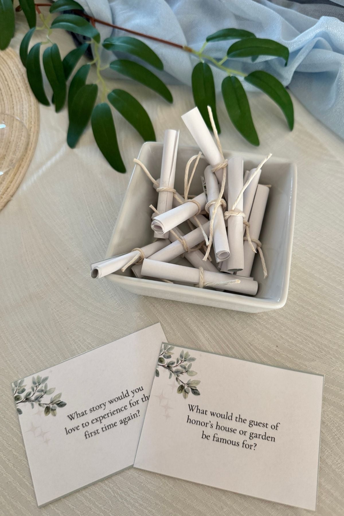 rivendell conversation scrolls Conversation scrolls displayed on the Rivendell-inspired dining table.