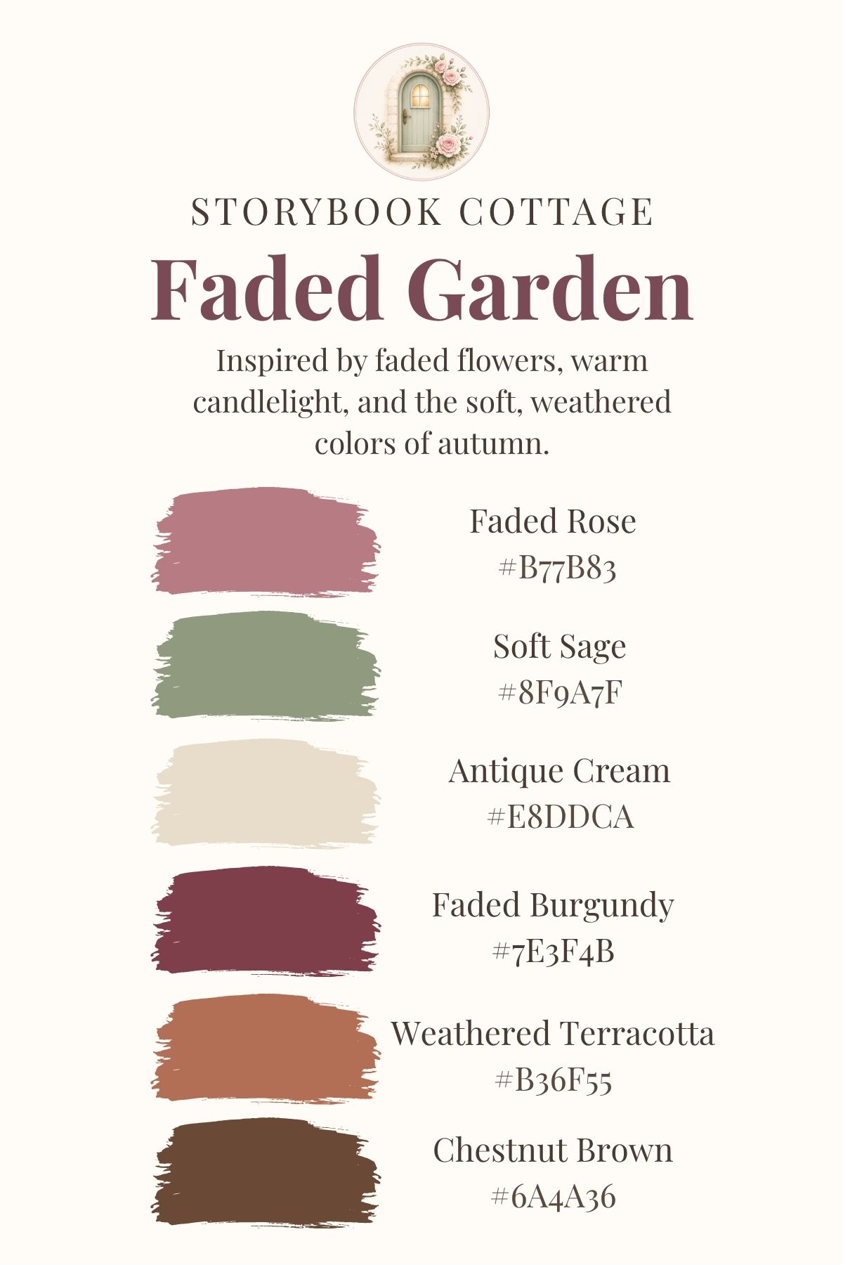 autumn color palette living room Faded Garden: Autumn color palette inspired by faded flowers, warm candlelight, and soft autumn colors.