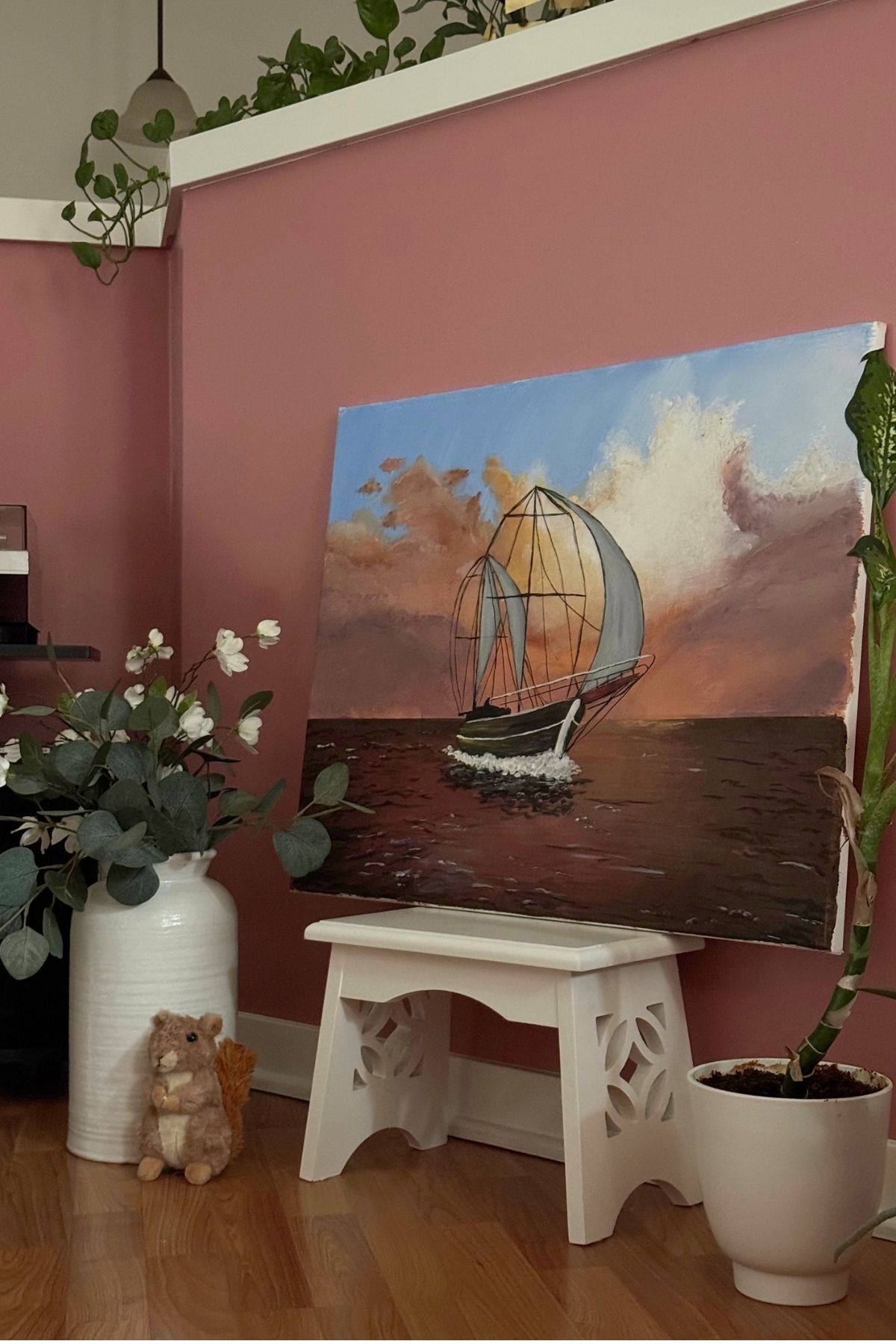 autumn wall art sailboat Art corner with a sailboat painting
