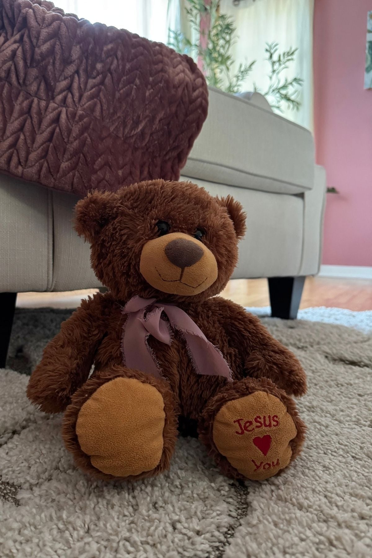 teddy bear with an autumn ribbon Pooky, the Rose Parlour teddy bear wearing his autumn ribbon.